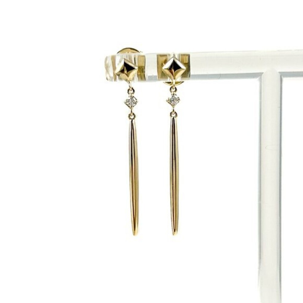 14k Yellow Gold Spike Dangle Earrings w/ Diamond, Post NWT .05ctw